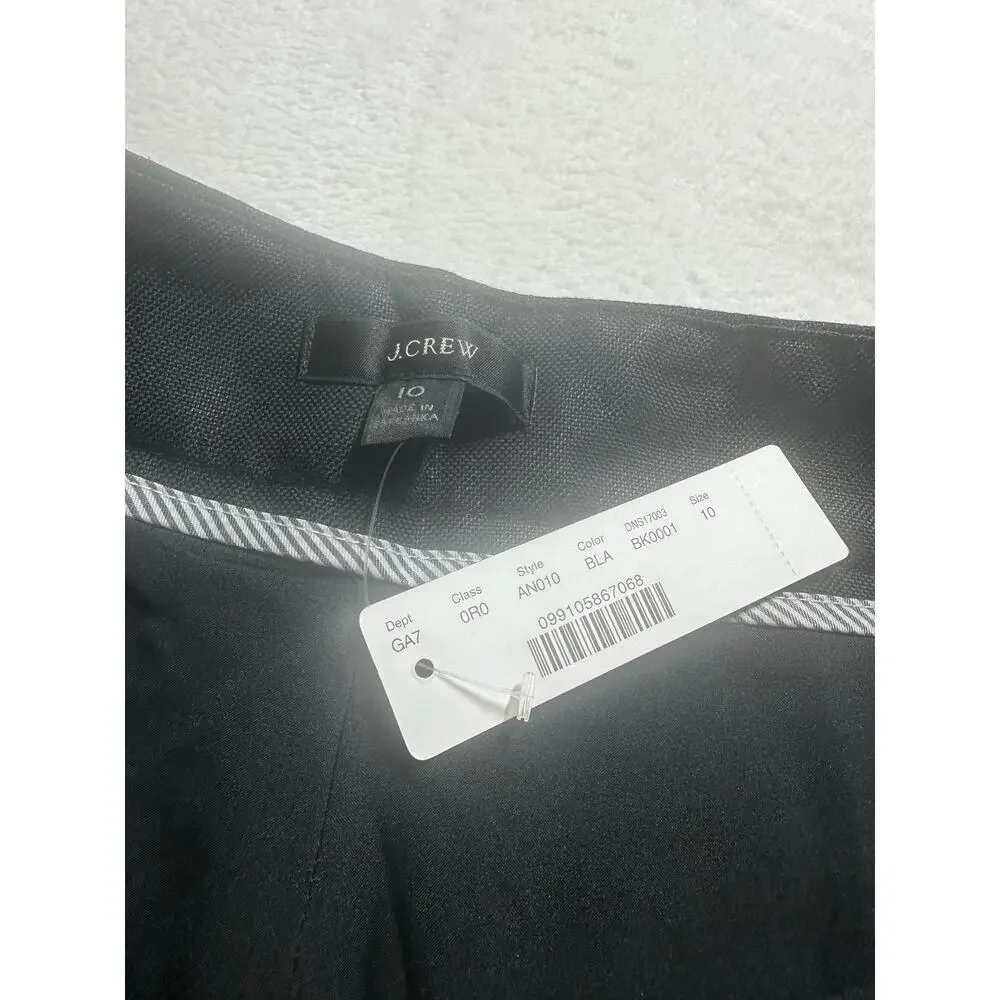 NWT J. Crew Linen Blend Lined Cropped‎ Wide Leg Pleat Front Size 10 Black